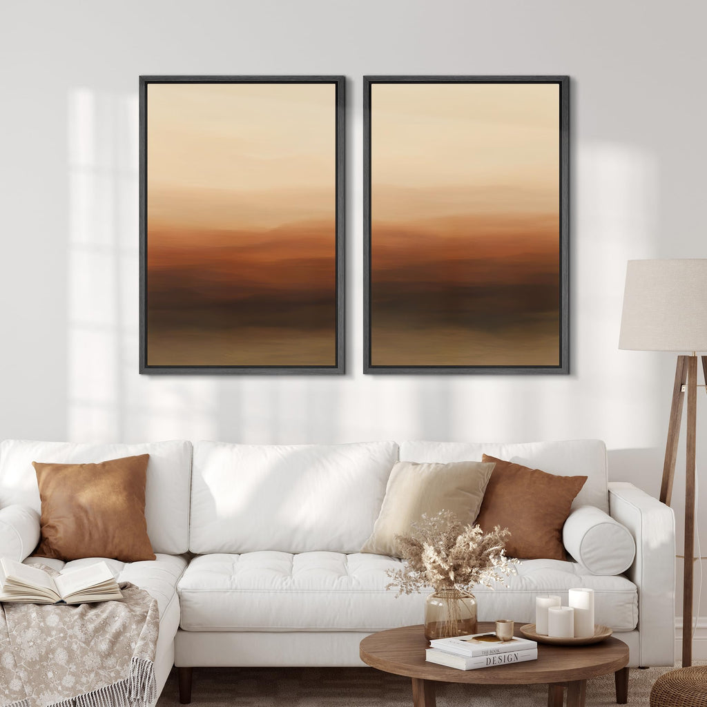Framed Canvas Print Wall Art Set Abstract Warm Desert Sunset Gradient Abstract Illustration Modern Art Decorative