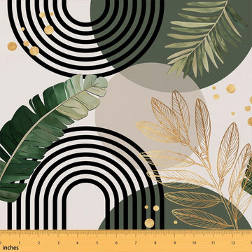 Modern Mid Century Fabric By The Yard 1 Yard Green and Beige