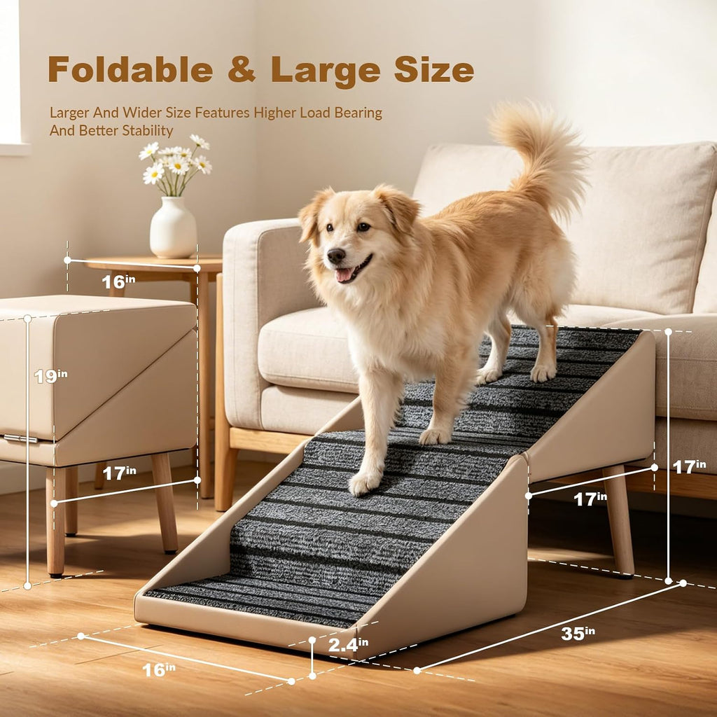 Foldable Dog Stairs & Dog Ramp for Couch, Non-Slip Wooden Pet Steps