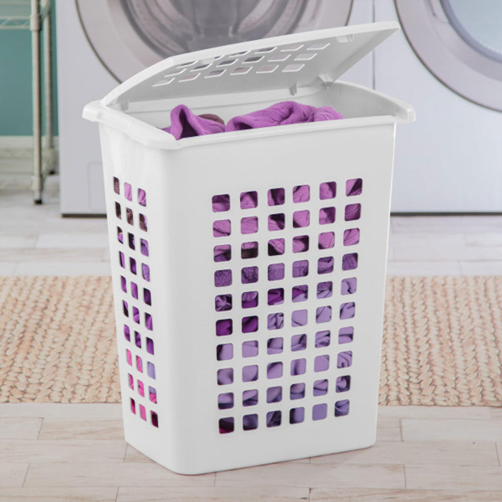Rectangular LiftTop Plastic Laundry Hamper, White, 4 Pack