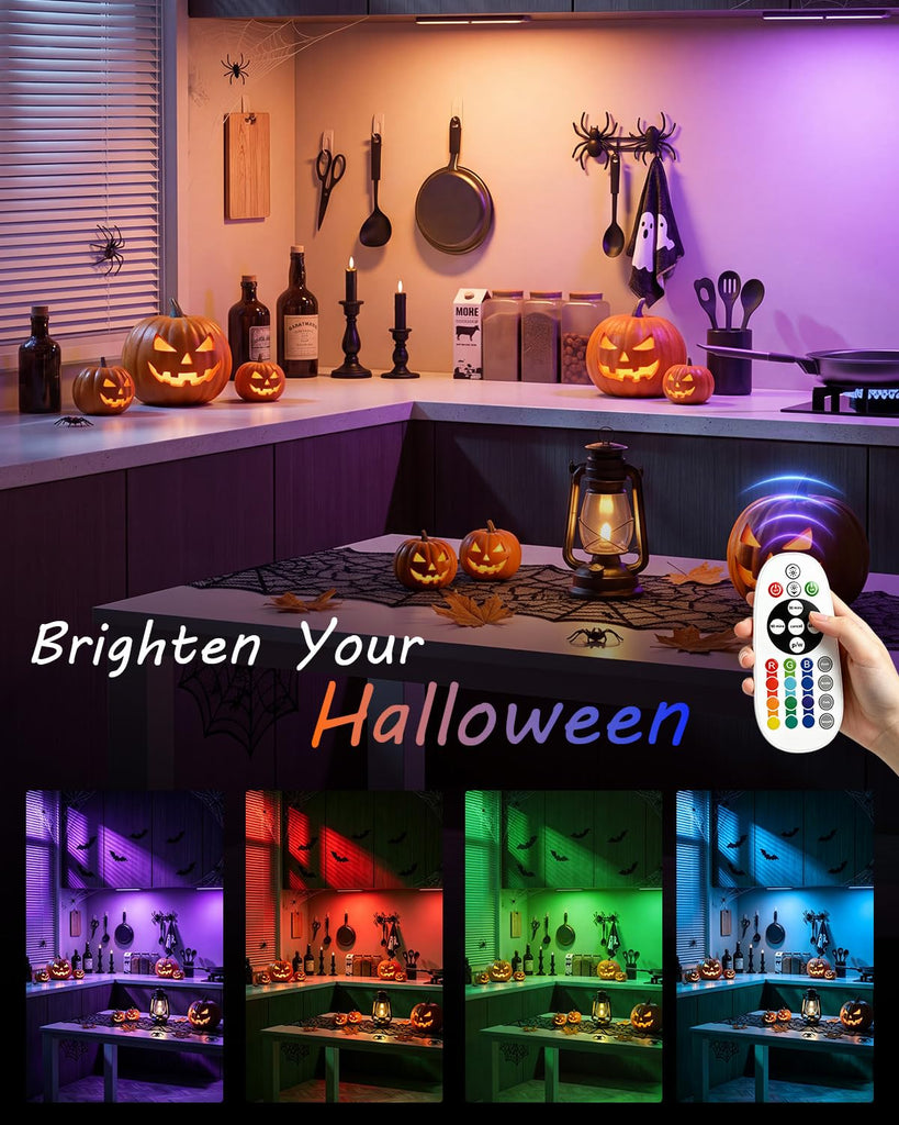 Under Cabinet Light Wireless with Remote, 15 Color RGB Magnetic Led Light Bar, 48-LED Rechargeable Closet Lights, 3
