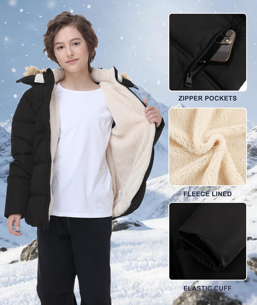 Boy's Girl's Winter Jackets Coat with Hood Windproof Puffer