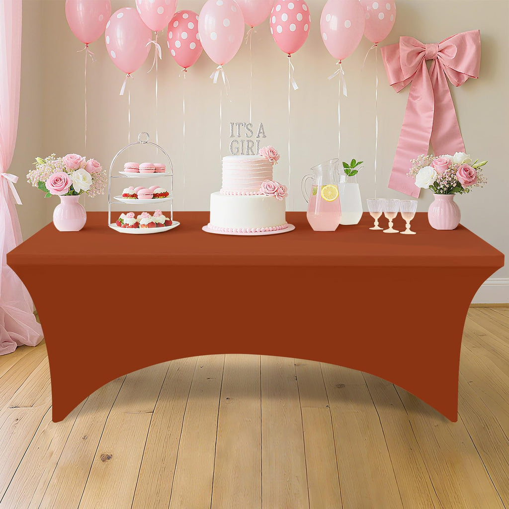 2 Pack Spandex Table Cloth 6FT, Elastic Fitted Terracotta Tablecloth