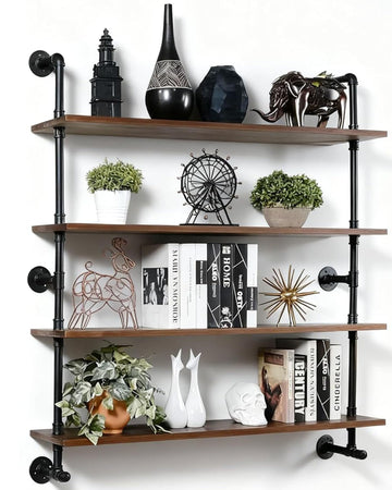 Industrial Pipe Wall Shelves with Real Wood Plank 36 Inches