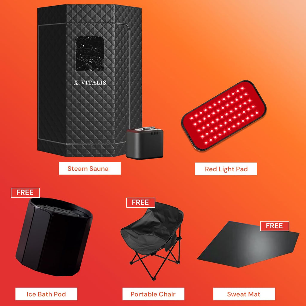 Upgraded Steam Sauna Portable with Red Light Therapy with Ice Bath Tub for Home Personal Home Spa Contrast Therapy