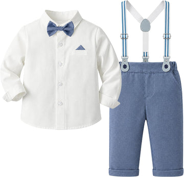 Toddler Boys Suit Set with Shirt, Bow Tie, Pants and Suspenders