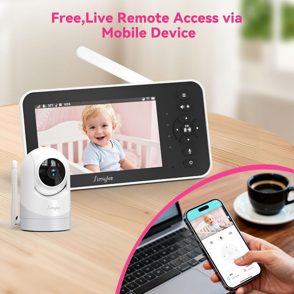 Monitor,5" Video Baby Monitor with 720P Camera,WiFi Audio Monitor with Remote PTZ,Night Vision, Way Talk,Sleep