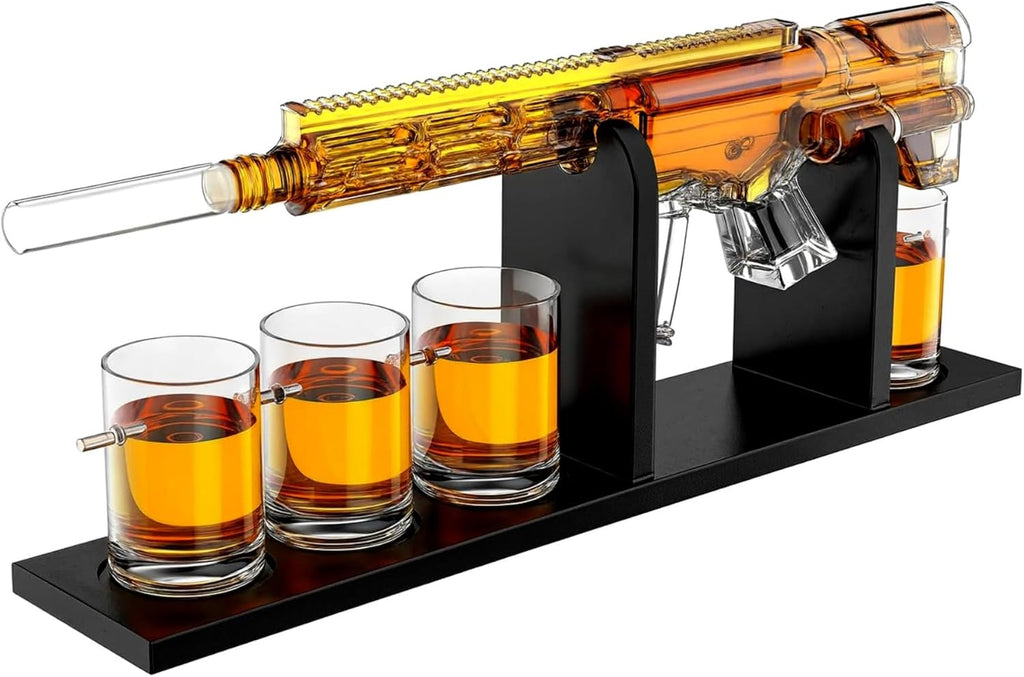 AR15 Gun Decanter Birthday Gifts for Men Dad, Whiskey Set - Rifle Limited Edition, Silencer Stopper - 800 ml & 12oz