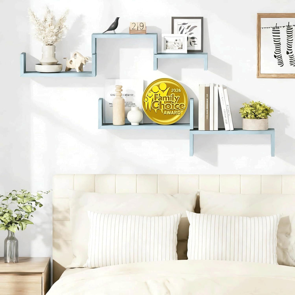 Blue Floating Shelves, Set of 5 Wood Wall Mounted Display Shelf