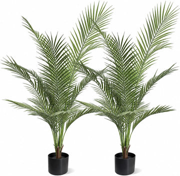 4FT Artificial Palm Plant 2-Pack, Fake Palm Tree with 18 Lifelike Trunks, Tropical Potted Faux Cycad Floor Tree for