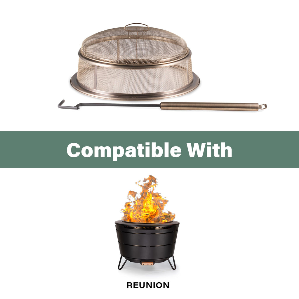 Reunion Fire Pit Screen & Poker Set - Outdoor Fire Pit Spark Protector & Ember Guard - Fire Poker Tool for Safe &