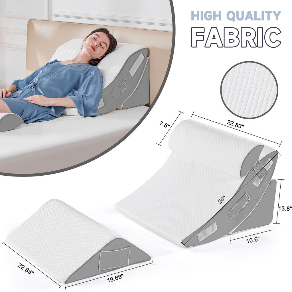 4PCS Orthopedic Bed Wedge Pillow Set for Sleeping, Post Surgery Foam Pillow for Body, Back and Leg Pain Relief, Triangle