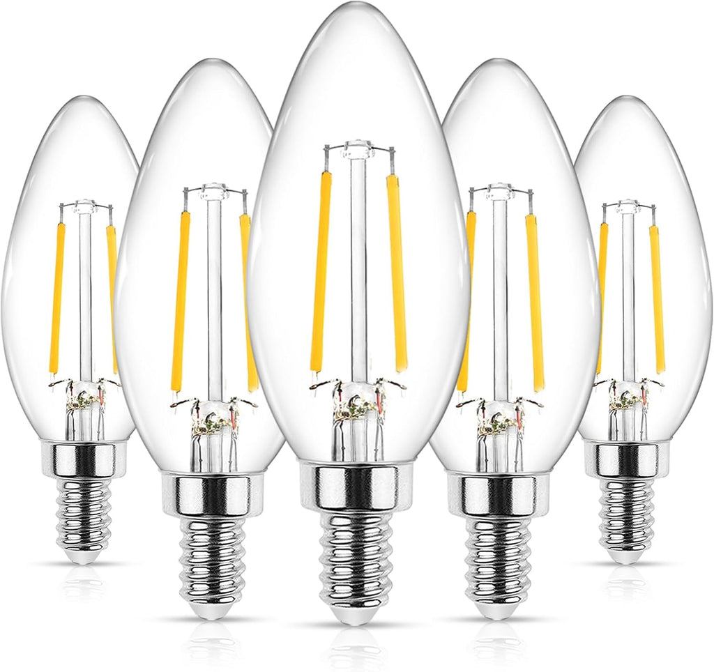 E12 LED Classic Candelabra Clear Light Bulb, 4W, Equivalent 40W, Warm White 2700K, Non-Dimmable, Filament Clear