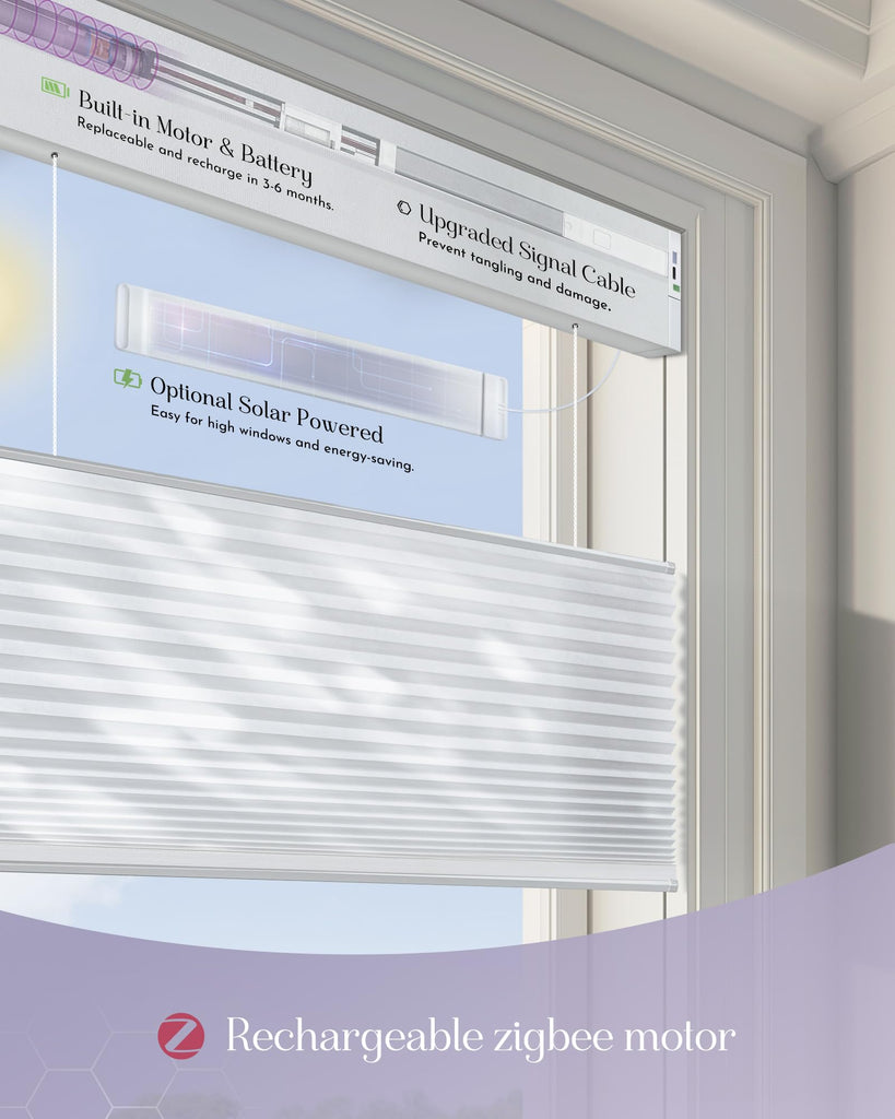 Smart Top Down Bottom Up Cellular Shades Compatible with Alexa Google Solar Powered Motorized TDBU Shades for Windows
