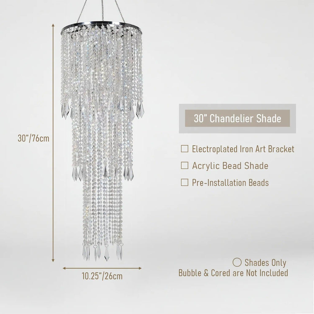 30" Tall Iridescent Hanging Beaded Chandelier 3 Tiers 10.25" Diameter for Wedding Fake Chandelier