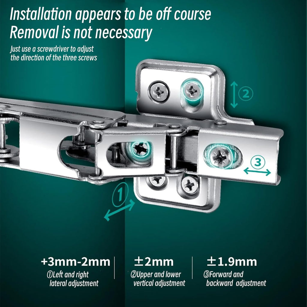165 Degree Kitchen Cabinet Hinges (1 Pair, 2 PCS) Concealed Hydraulic Adjustable Mounting, Soft Closing Nickel-Plated