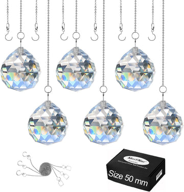 Clear Crystal Sun Catcher Suncatcher Prism Ball with Metal Chains - 6 Pack, 2"/50mm, Rainbow Pendant Maker
