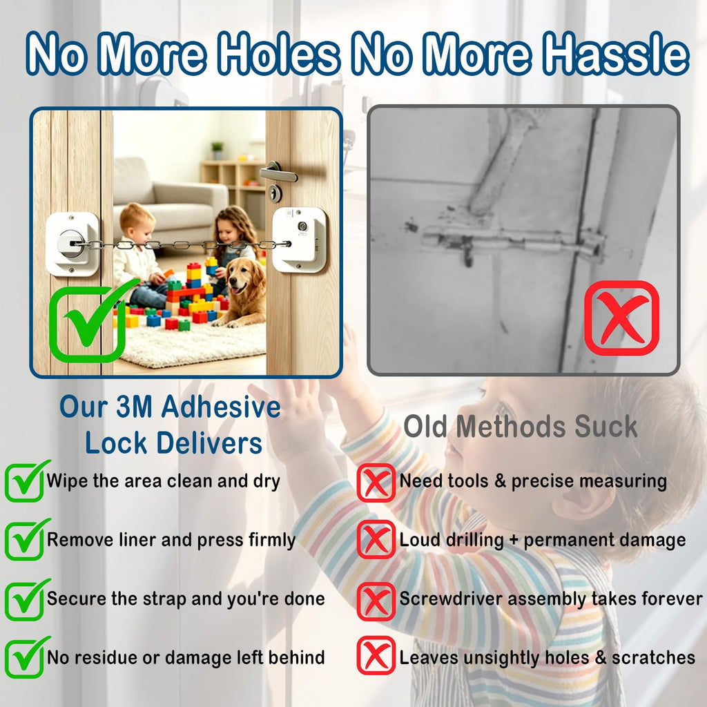 Child Proof Door Locks for Kids Safety, Adjustable Latch, 1 Pack White