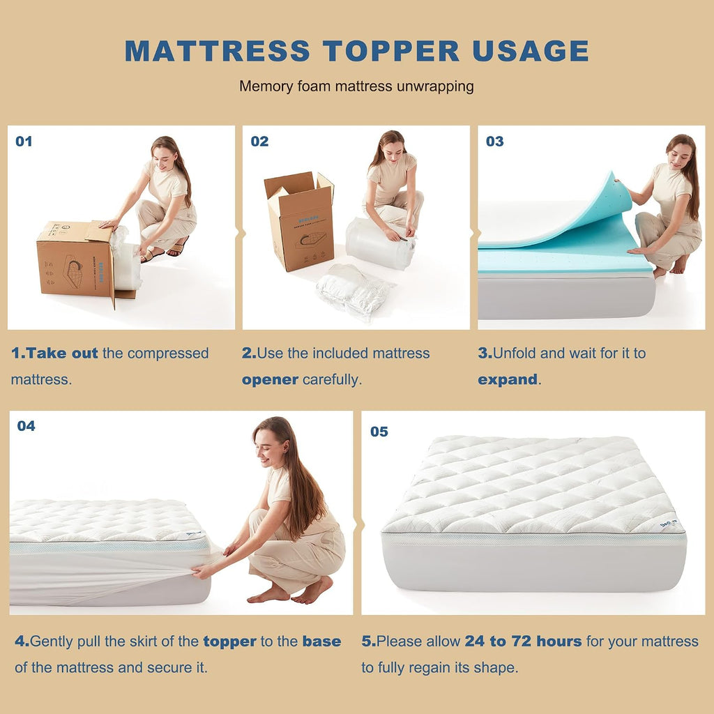 Full Mattress Topper Dual Layer 4-Inch Memory Foam Mattress Topper | Mattress Topper for Back Pain, Dual Layer Medium