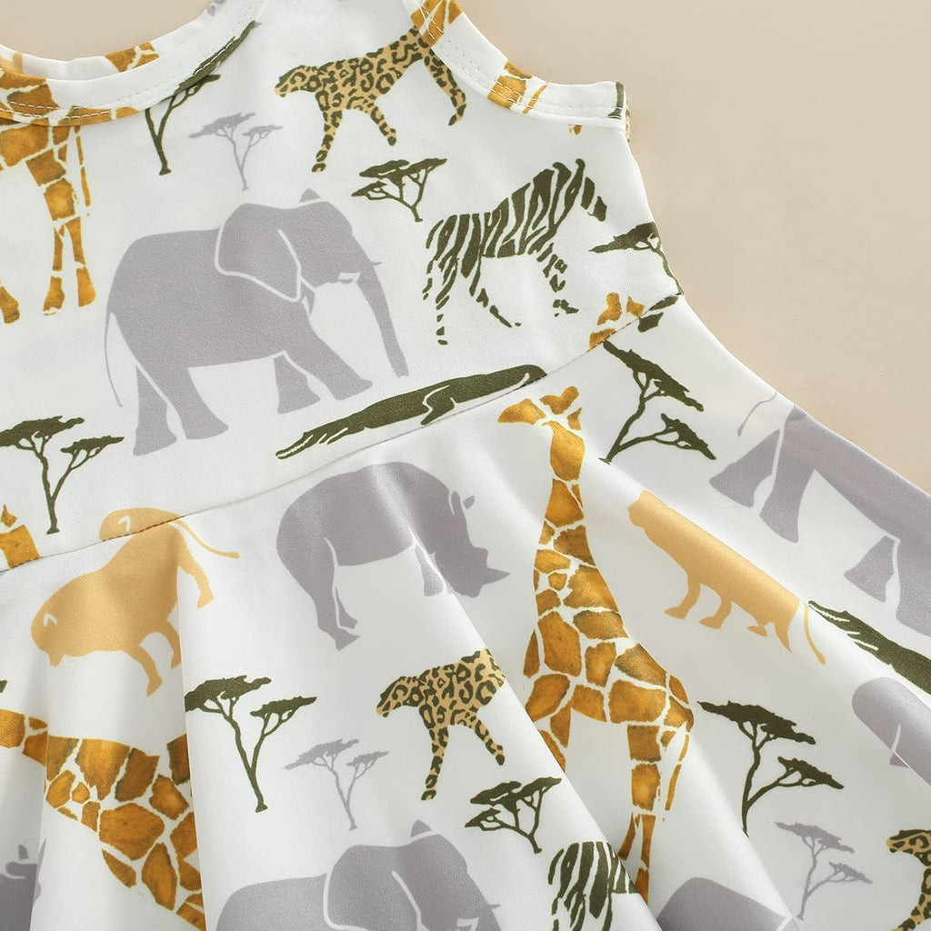 3Pcs Baby Girl Summer Outfit Animal Print Sleeveless Ruffle Tank Tops High Waist Shorts Headband Clothing Set