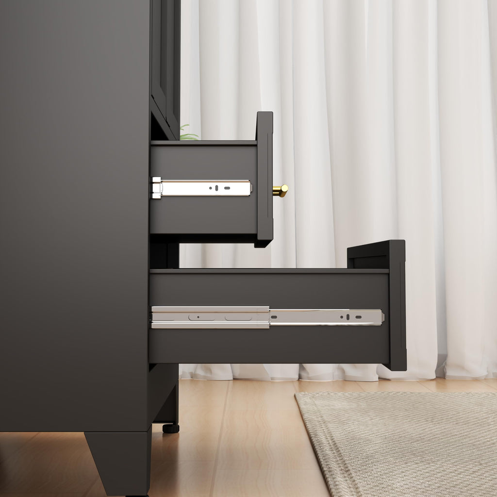 71" H Metal Armoire Wardrobe Closet with 2 Drawers, Adjustable Shelve, Clothes Drying Pole, Steel Wardrobe Cabinet