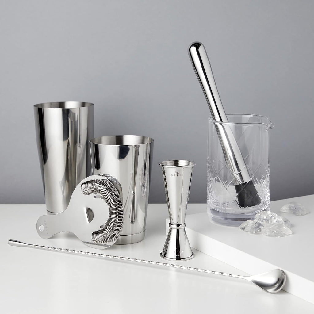 Bartender Kit for Mixed Drinks and Cold Brew Cocktails, Includes Boston Cocktail Shakers, Mixing Glass, Jigger - Set of 7