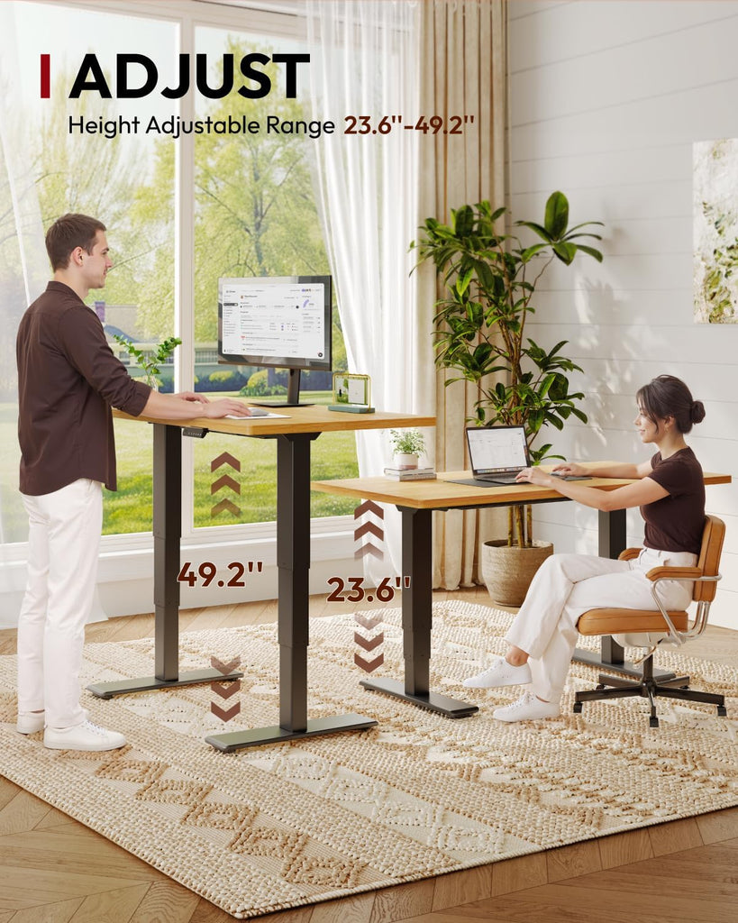 Dual Motor Standing Desk 220lbs Height Adjustable Desk | 48"x30" Spacious One-Piece Maple Desktop & Black Frame, 4