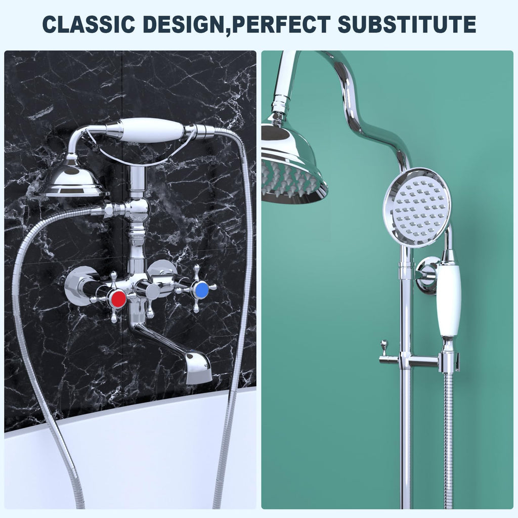 Vintage Hand-held Shower Rain Sprayer Telephone Shaped Ceramic Shower Head with 59 Inch Hose (Chrome Finish)