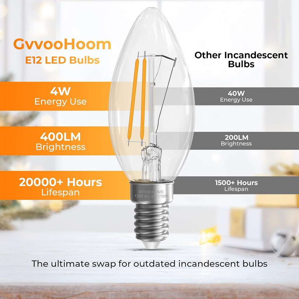 Candelabra Bulbs, E12 LED Bulb, Chandelier Light Bulbs, 2700K Warm White
