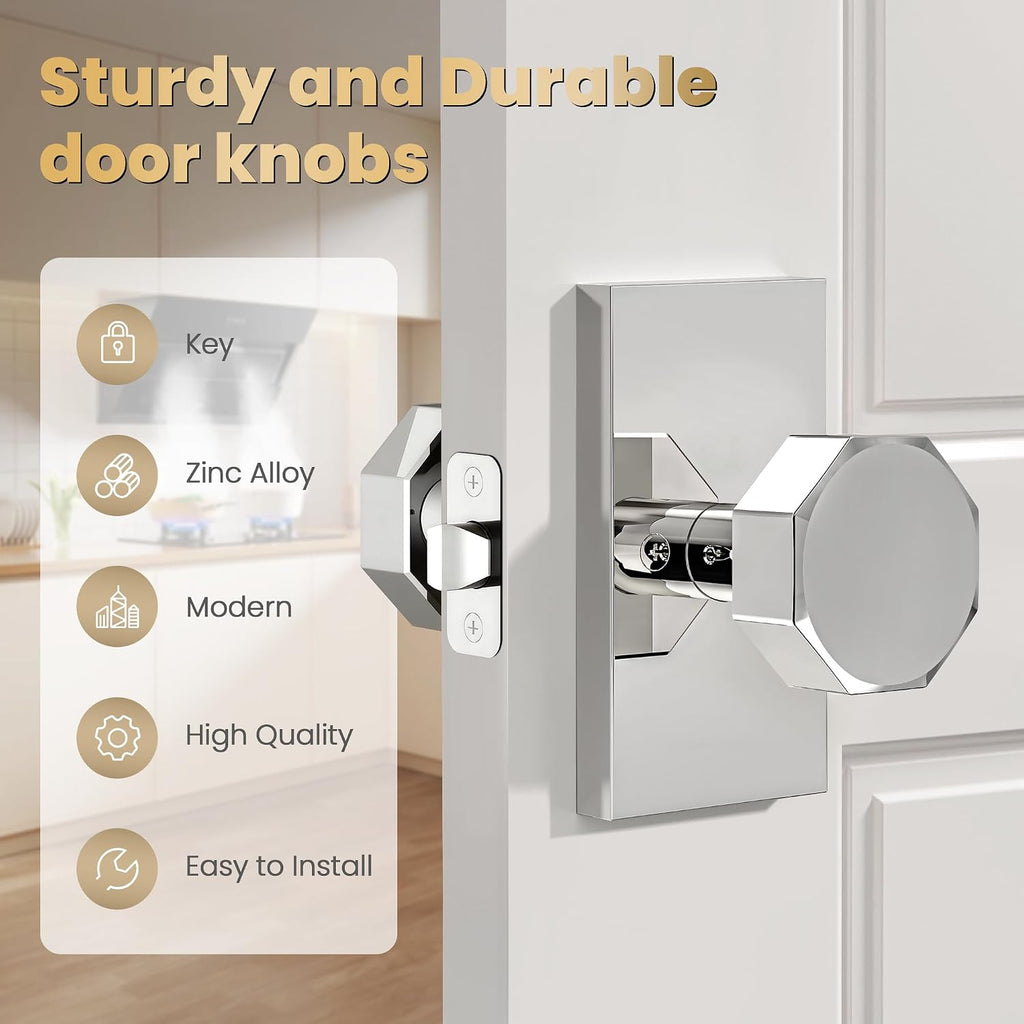 Polished Chrome Interior Door Knob Passage Door Handles for Hall and Closet
