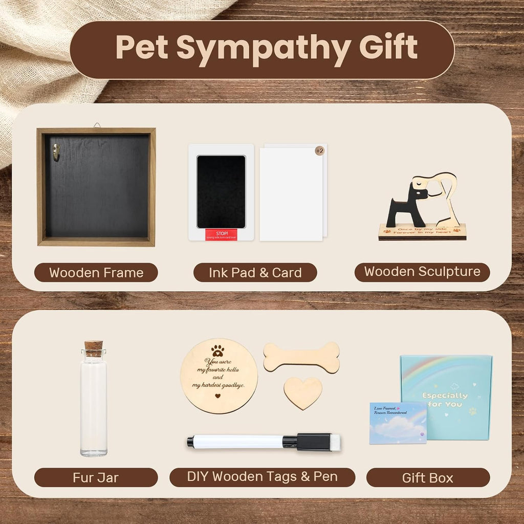 Pet Memorial Gifts for Dogs, 8.6'' Shadow Box, Paw Print Kit, Fur Jar