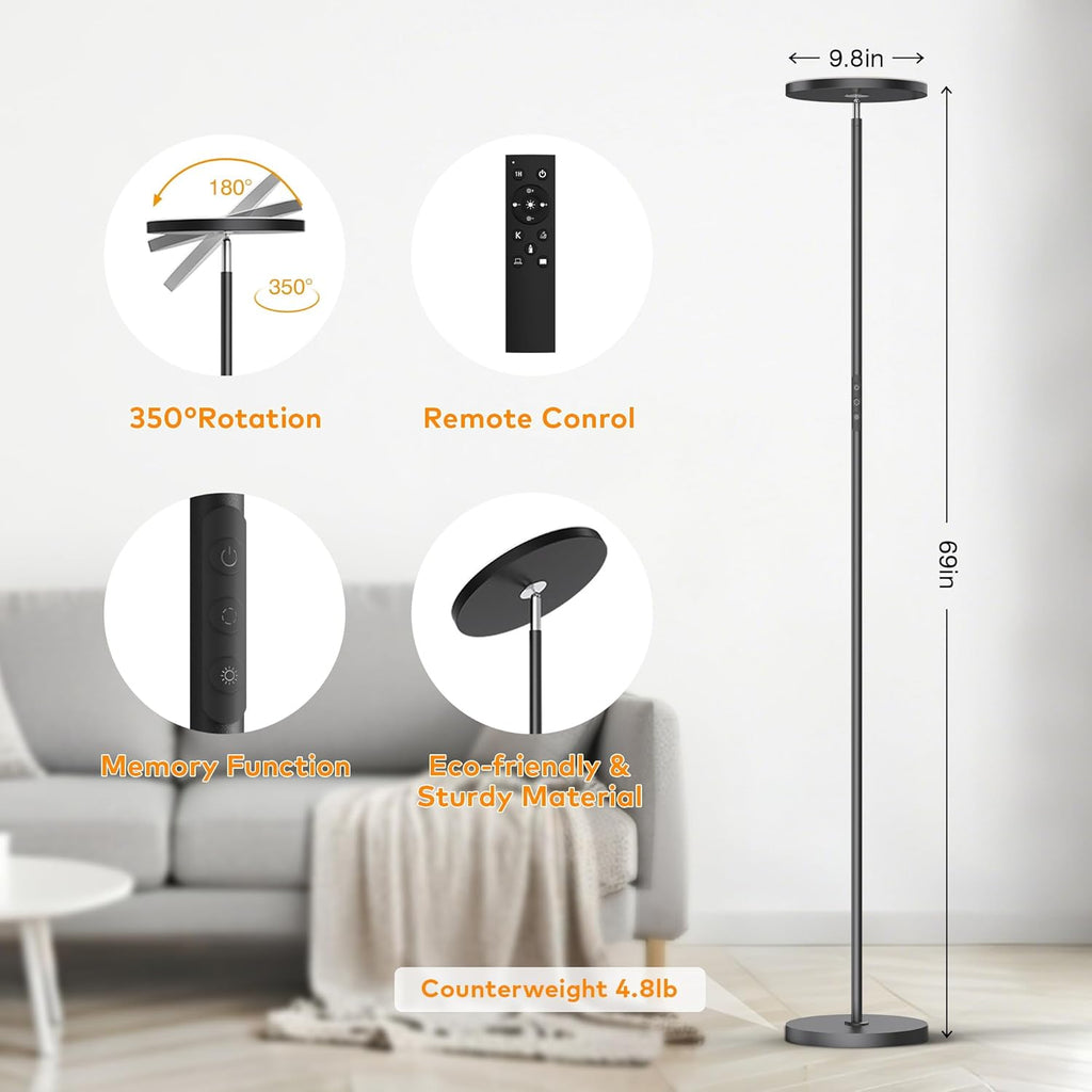 Torchiere Floor Lamps, Super Bright Floor Lamps, Dimmable 2700K-6500K LED Sky Standing Lamp