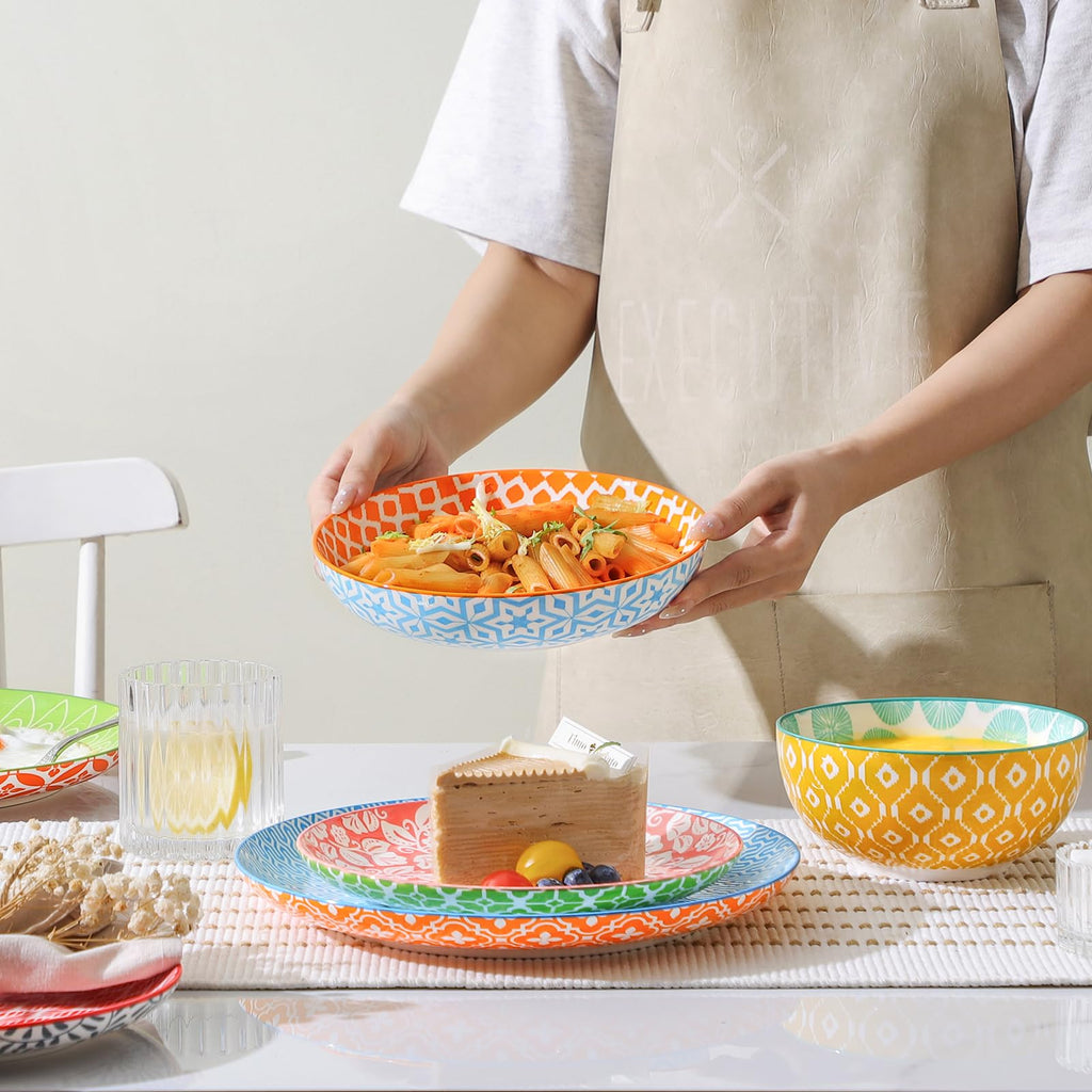 Ceramic Plates and Bowls Sets, 32 Pieces Dinnerware Sets for 8, Scratch Resistant Dish Set for family