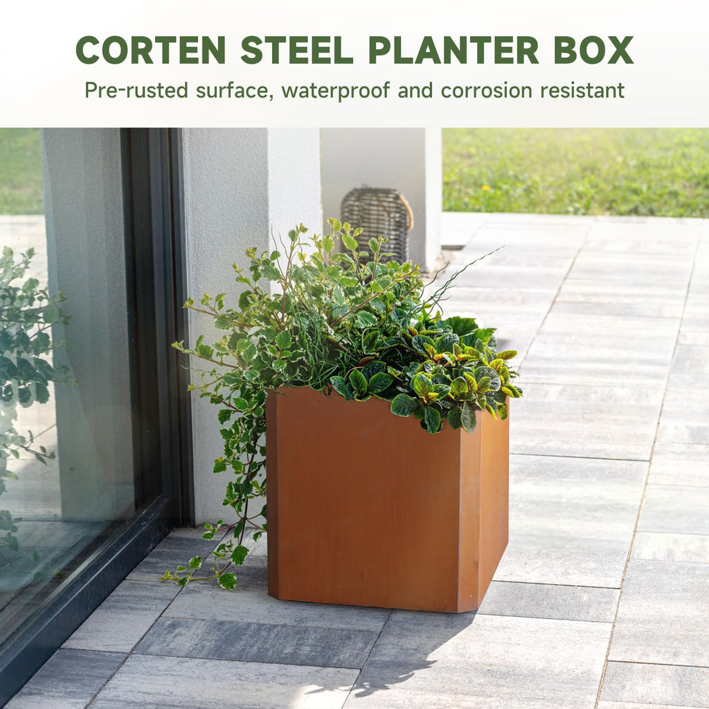 Corten Steel Planter Box 20"L x 20"W x 20"H Large Square Steel Planter Box