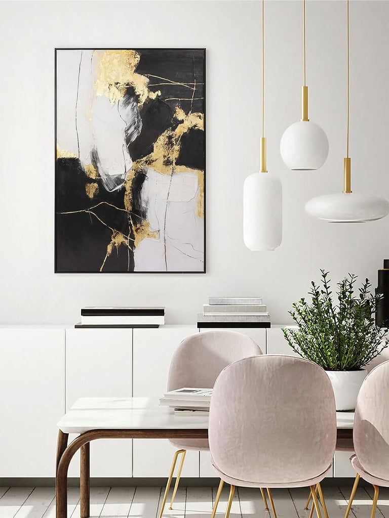 Framed Wall Art - Black and Gold Wall Art Decor - Large Abstract Canvas Wall Art bedroom office
