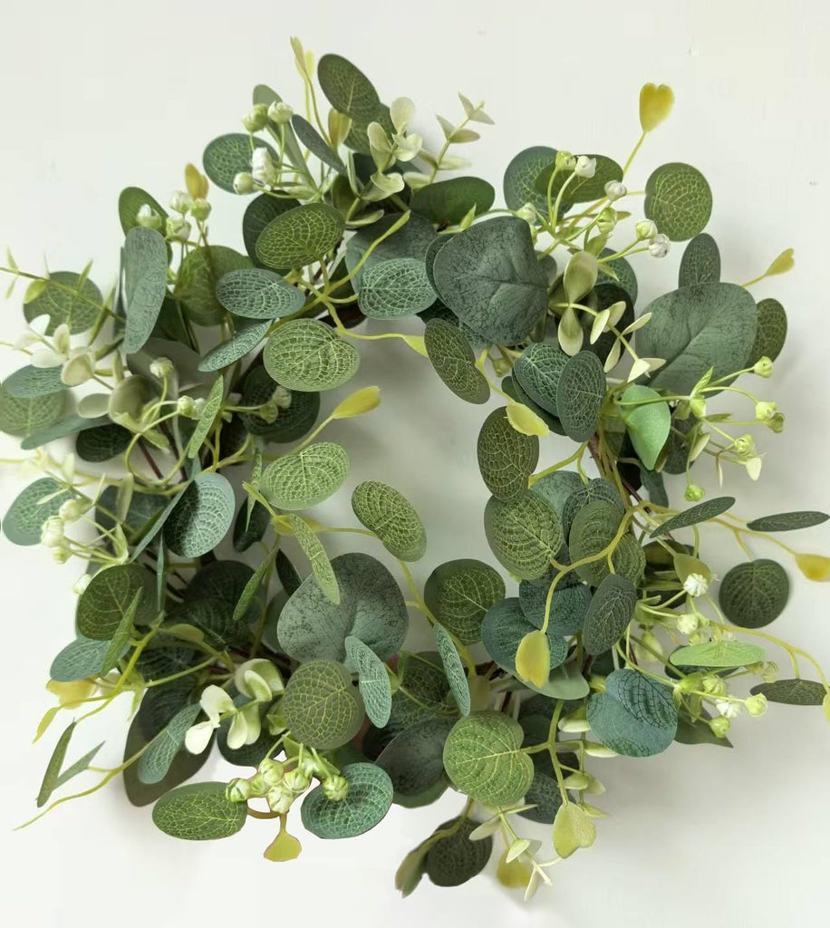 2PCS Green Eucalyptus Wreaths 12'' Artificial Spring Summer Eucalyptus Leaf Wreaths with Berries Farmhouse Front Door