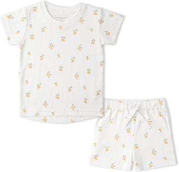 Certified Organic Cotton Spring Summer Top & Bottom Set for Baby & Kids- Lemons, 2-3 Years
