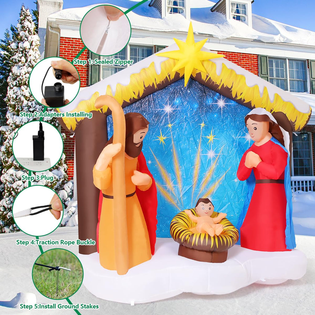 6FT Christmas Inflatables Nativity Scene Outdoor Decorations, Christmas Blow Ups Yard Decorations Nativity Sets for