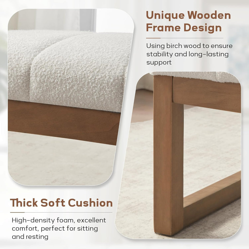 52.7" Bedroom Bench for End of Bed, Modern Upholstered Teddy Fabric Entryway Bench & Dining Bench, Footrest Stool