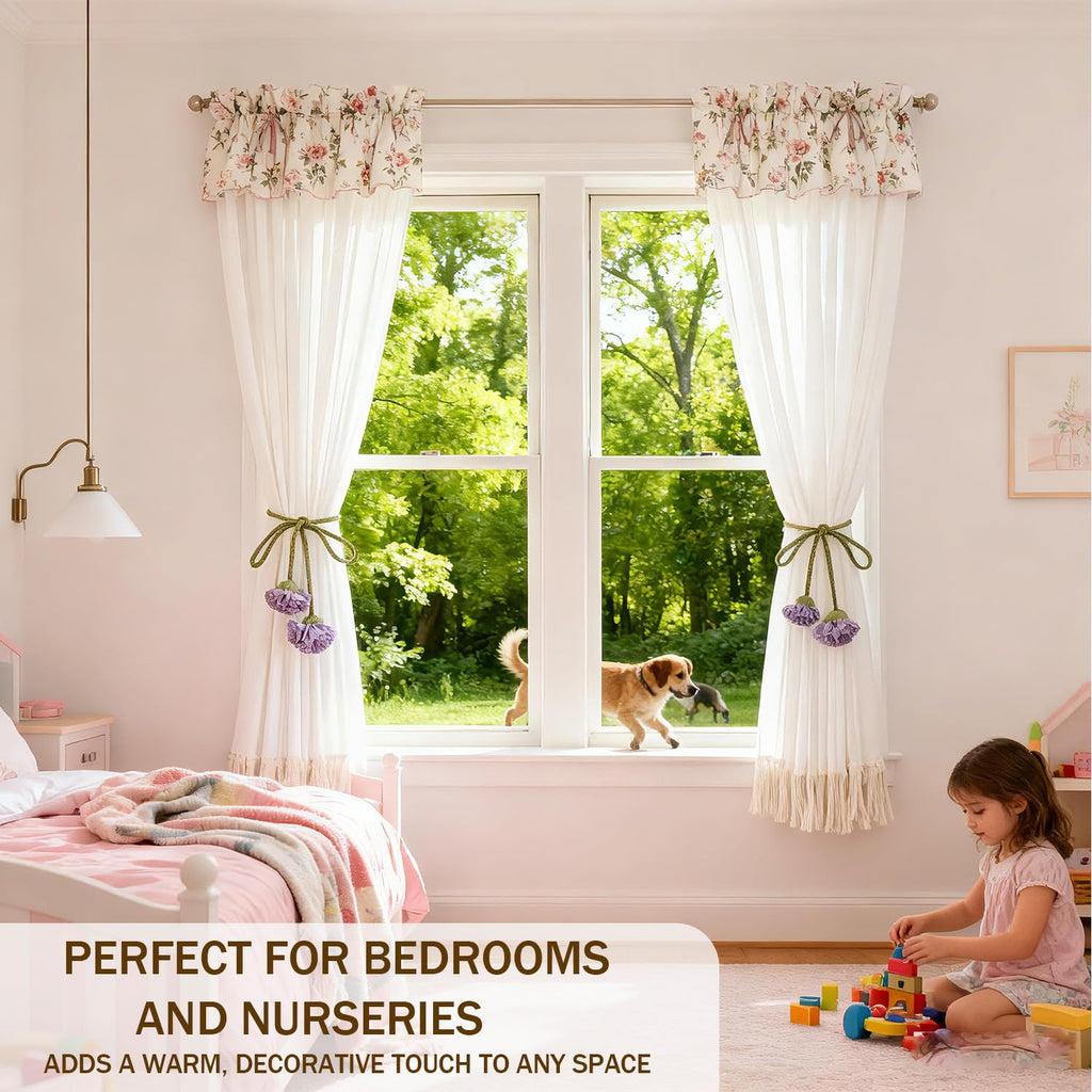 Handmade Curtains Tiebacks, Boho Flower Curtain Tie Backs Curtain Holder Tie Backs for Curtains Braided,Cute Flower