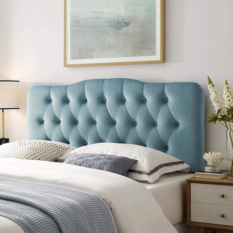 Annabel Diamond Tufted Performance Velvet King Headboard in Light Blue