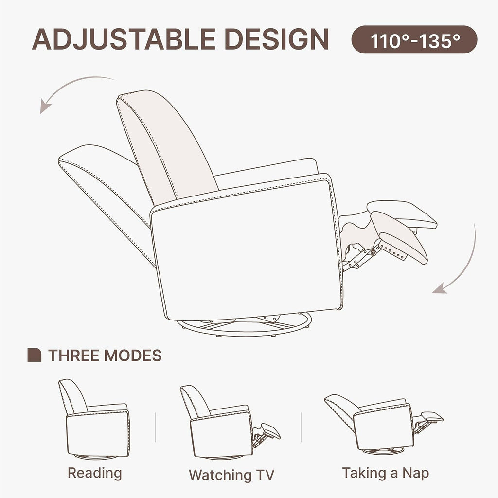Swivel Rocker Recliner Chair, Nursery Glider Recliner Manual Rocking Comfy Upholstered Fabric Reclining Single Sofa