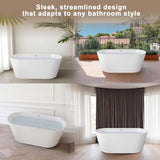 Acrylic Freestanding Soaking Bathtub with Toe-Tap Chrome Drain, Oval Stand Alone Tub, Ergonomic Soaking Tub (67")