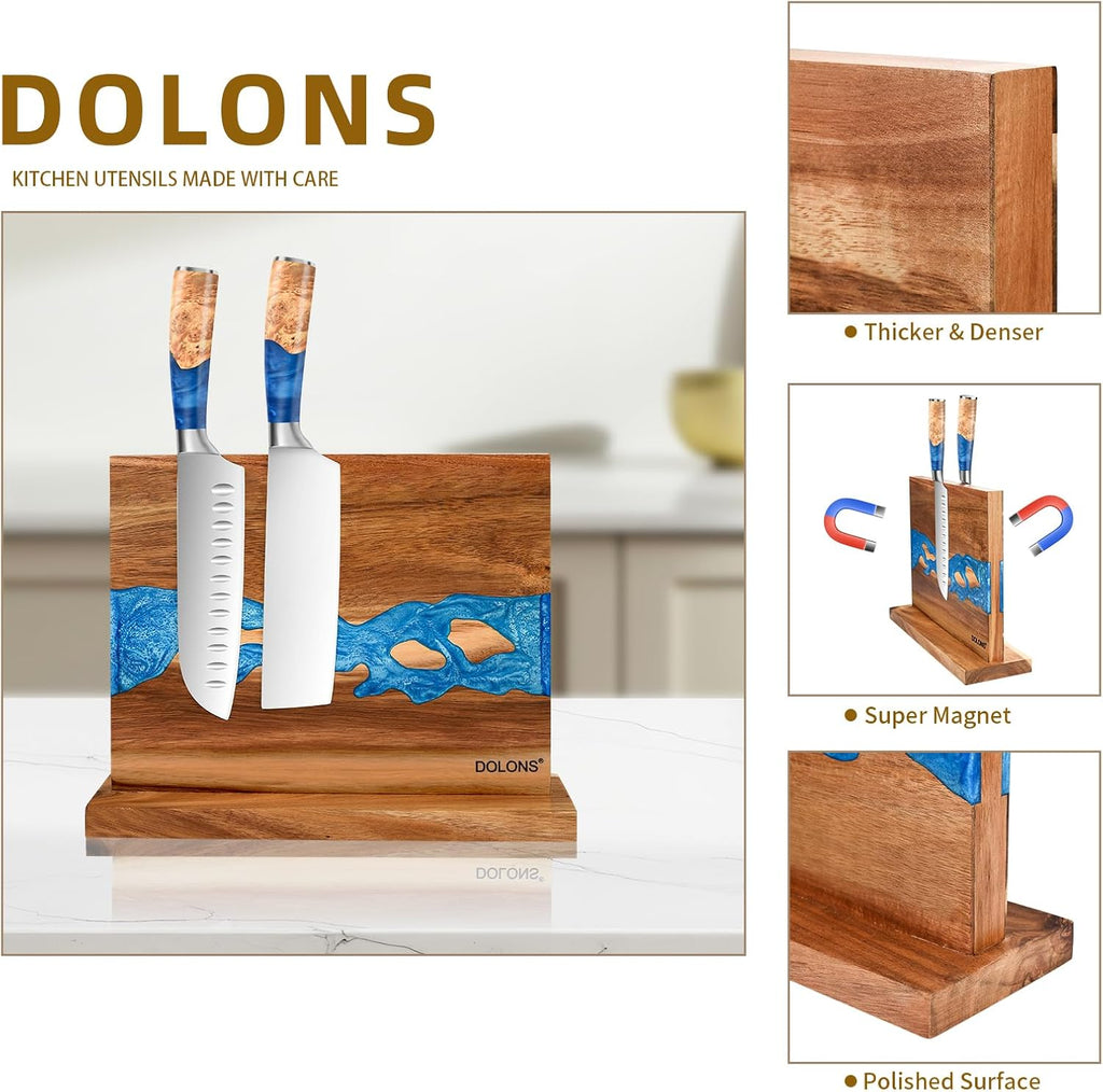 Magnetic Knife Block,Acacia Wood And Res Magnetic Knife Holder,Equipped with strong magnets,Multifunctional Double