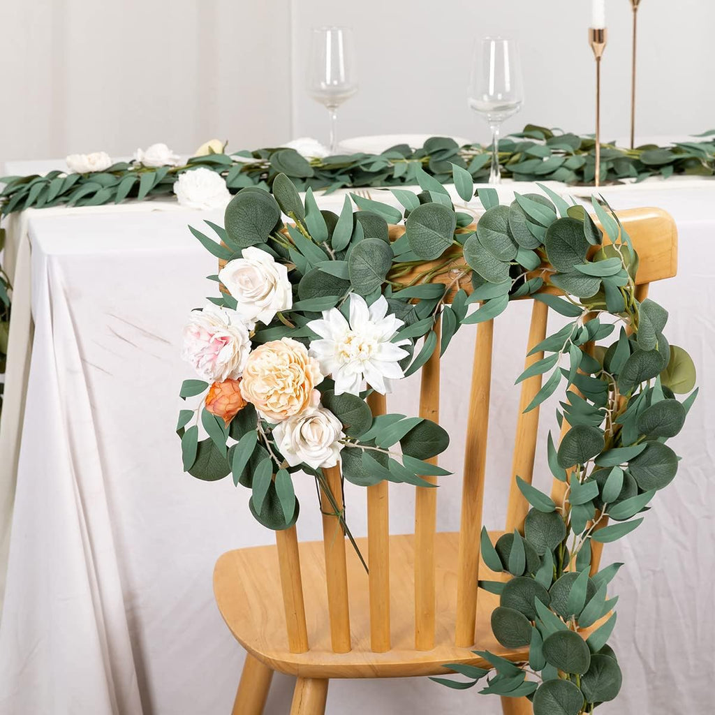 6.56FT Green Eucalyptus Garland for Decoration Table with Willow Leaves Greenery Garland Fake Hanging Plants - Set of 5