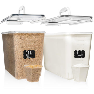 2 PC (11L | 372 oz) Flour Sugar Storage Containers with Easy Carry Handle - Plastic Extra Large Food Storage