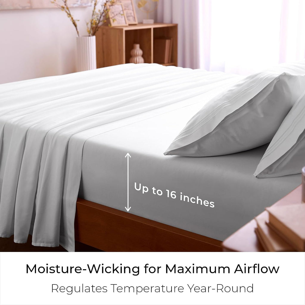 Queen Sheet Set - 6-Piece Iconic Collection Bedding | Including 4 Pillowcases, 16-Inch Deep Pocket, Easy Care, Extra