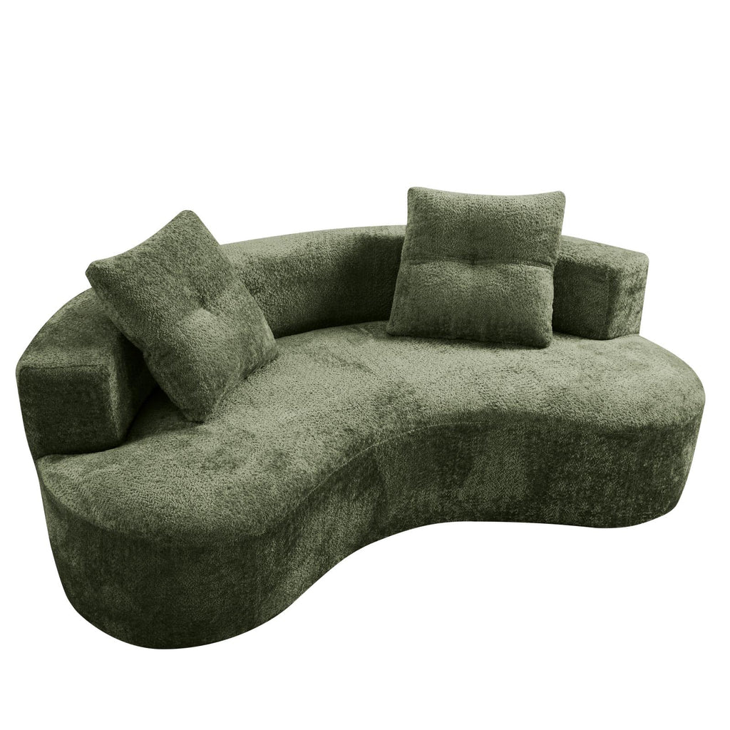 80" Boucle Curved Modular Boneless with 2 Pillows, Green