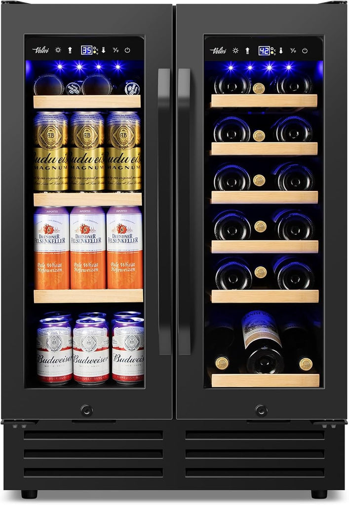 24" Black Dual Zone Wine & Beverage Refrigerator | Under Counter Built