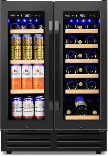 24" Black Dual Zone Wine & Beverage Refrigerator | Under Counter Built